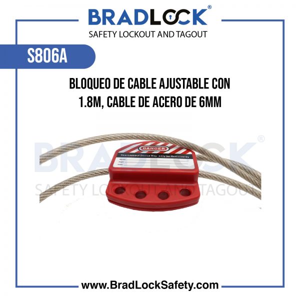 BLOQUEO DE CABLE AJUSTABLE CON 1.8M CABLE DE ACERO DE 6MM COD S806A BRADLOCK