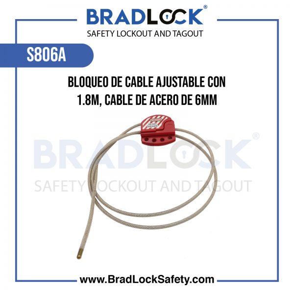 BLOQUEO DE CABLE AJUSTABLE CON 1.8M CABLE DE ACERO DE 6MM COD S806A BRADLOCK